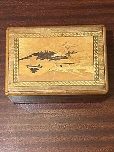Vintage Japanese Marquetry Inlaid Puzzle Box Secret Drawer