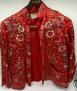 Vintage 50 S 60 S Chinese Silk Plum Blossoms Hand Embroidered Floral Bird Jacket