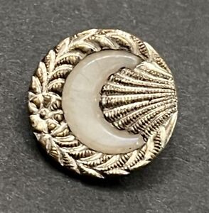 Victorian Crescent Moon Shell Lustered Camphor Glass Metal Button H 