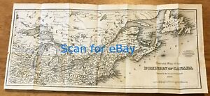 1868 Antique Large Tourist Map Dominion Of Canada Detailed Very Rare Colton