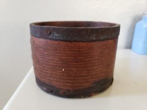 Vintage Antique Small Grain Measure 5 5 Wide Metal Strips Oak Wood