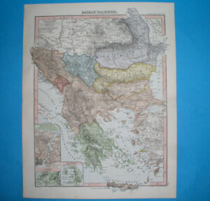 1882 Original Map Romania Bulgaria Serbia Greece Bosnia Moldova Corfu Candia