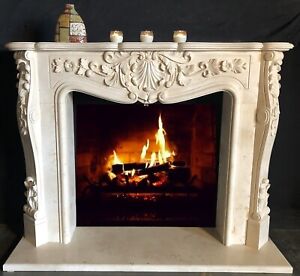 Fireplace Mantle Surround French Design Light Real Limestone Hand Carved