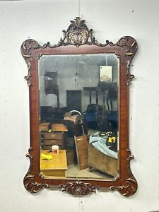 Antique Large Georgian Mahogany Chippendale Style Hall Mirror Gilt 54x36