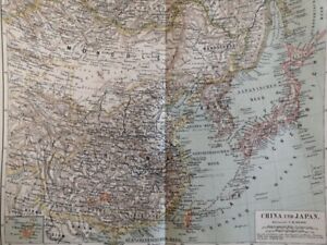1895 China Japan Vintage Map Mongolia East Asia Original 11 5 X 9 5 Color C17 2