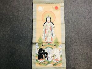 Y6238 Kakejiku Heavenly Gods Colored Buddhist Art Japan Antique Hanging Scroll