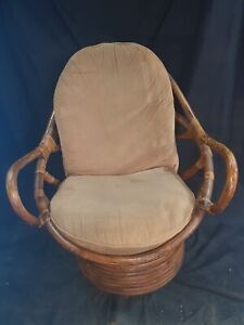 Vintage 70 S Mid Century Modern Bentwood Rattan Bamboo Boho Swivel Rocker Chair