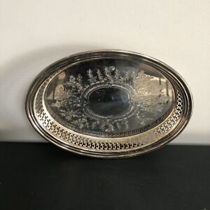 Vintage Oneida Silver Plated Reticulated Gallery Oval Serving Tray 11 X8 X1 3 8 