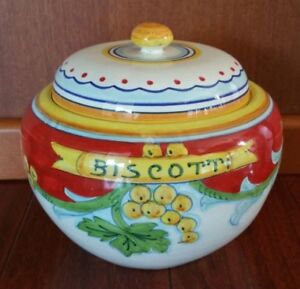 Vintage Deruta Pottery Italy Biscotti Cookie Jar Canister