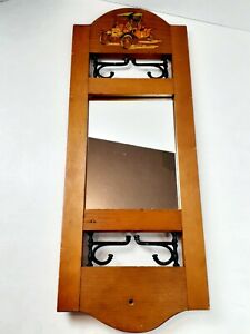 Vintage 1910 Ford Wooden Hall Tree Hat Rack Mirror Swinging Hooks Wall Mounted