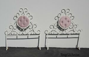 Pair Of Vintage French Country Pink Tufted Twin Headboards