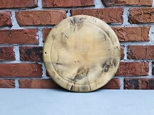 Antique English Carved Wood Round Bread Cutting Board