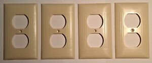 Vintage Mcm Sierra Electric Ivory Ribbed Outlet Plate Cover Lot Of 4