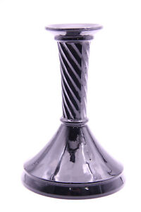 Black Glass Twisted Stem Candlestick By Indiana Glass