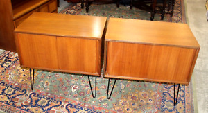 G Plane Mid Century Teak Wood Set Of Small Cabinets Nightstands Side Tables