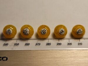 Vintage Antique 5 Glass Bead Buttons Yellow Swirl Hand Painted Porcelain Center