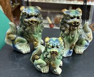 Chinese Foo Dogs Green And Blue Ceramic Food Dog 3 Family