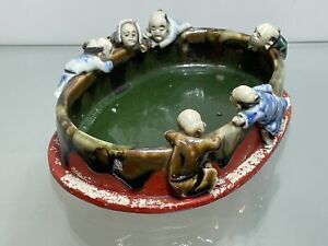 Antique Japanese Sumida Gawa Figural Dish Bowl 19th Century Meiji Period 6 7 8 
