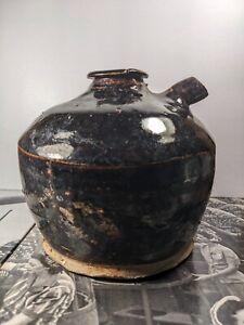 Antique Ceramic Chinese Soy Sauce Pot 5 Inches Tall Black Glaze