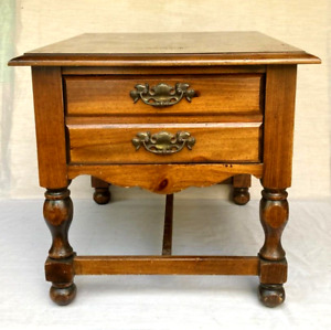 Antique English Georgian Oak End Side Table With Drawer And Baluster Legs Rare 