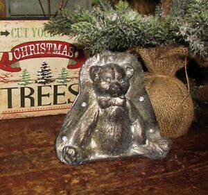 Primitive Vtg Tin Style Silver Christmas Teddy Bear Resin Chocolate Candy Mold