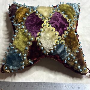 Victorian Silk Velvet Pin Hatpin Cushion Looks Unused Sawdust Filled
