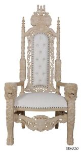 Elegant Carved Mahogany Lion King Beachstone Gothic Throne Chair 74 H