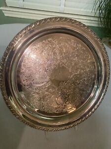Oneida Usa Silver Plated Ornate Design 12 Round Serving Tray Platter