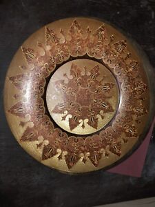 Large Antique Collectable Brass Tray Arabic Intricate Engraving 66 6cm One Oak 