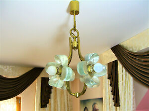 Ceiling Pendant Light Mid Century Modern Art Deco Kalmar Brass Murano Glass
