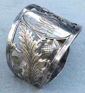Antique English Estate Sterling Silver Napkin Rings Pierced Engraved Thistles