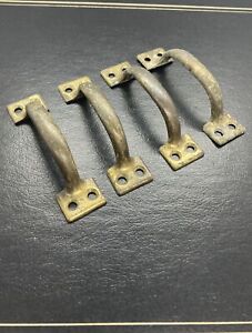 4 Old Rustic Brass Handles Drawer Pulls Nautical Architectural Salvage