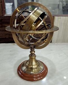 Engraved Brass Tabletop Armillary Nautical Sphere World Globe With Base Table