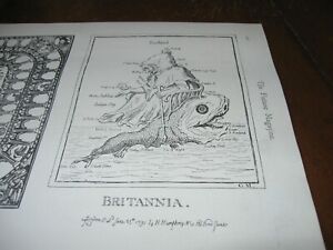 1894 Art Print Engraving Map Of Britain England As Neptune On Whale Fish See 