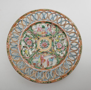 Antique Rose Medallion Reticulated 7in Plate Hand Painted