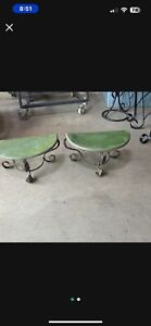 A Pair Of Victorian Style Avocado Green Wrought Iron Wall Sconces