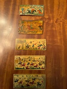 Antique Indo Persian Miniature Painting On Camel Bone Set Of 5