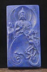 Old Natural Blue Jade Lapis Lazuli Hand Carved Statue Buddha Pendant N