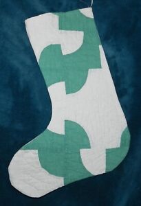 Gorgeous Green White Antique Vintage Cutter Quilt Christmas Stocking 23 115