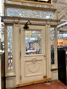 1800s Exterior Door 80 X 114 W Leaded Beveled Glass Sidelights Transom