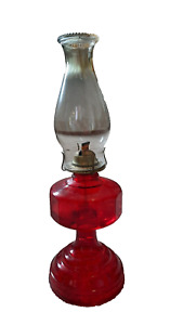 Antique Late 1800s 1960s Red Glass Victorian Pedestal Kerosene Lamp