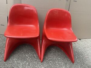 Set Of 2 Casalino I Child Z Chairs 70s Space Age Orange Pair Mid Century Modern