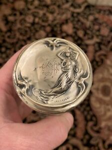Antique Figural Art Nouveau Sterling Silver Vanity Talcum Jar See Rest Of Set