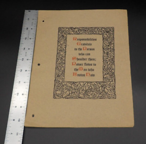 Quote Page Antique Elbert Hubbard Notebook By Roycrofters 1927 Responsibilities