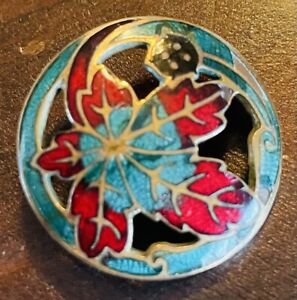 Ex Rare Antique Pierced Art Nouveau Multicolor Enamel Button 1890s Early1900s