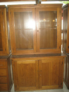 Circa 1910 20 Antique Oak Stepback Cupboard School Science Lab Cabinet 48 W X 78