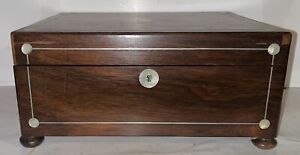 Beautiful Antique Jewelry Chest Sailor 1840 Inlaid Mop Fitted Interior