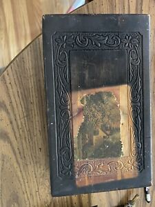 Antique Victorian Embossed Wood Sewing Box With Jewelry Inside