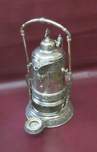 Rare Antique Large Barbour Bros Silverplate Coffee Tea Kettle Pot Swivel Stand