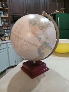 Vintage Beige Cram World Classic 10 Inch 60s Desk Globe With Wood Base Stand